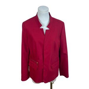 Chicos Red Womens Blazer Jacket With Unique Collar And Zipper Pocket Sz 1
